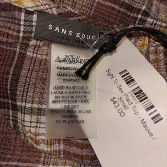 NWT‎ Souci Shirt Womens Small Mauve Plaid Cropped 3/4Sleeve Boho. Very Cute - Picture 7 of 9